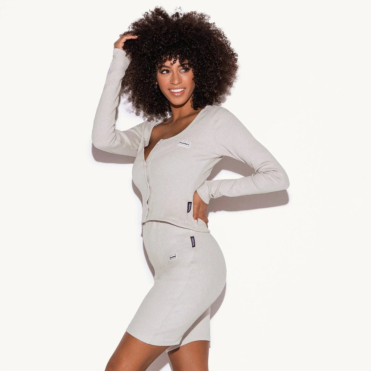 Playboy Women's Lounge Rib LS Top and Short Set
