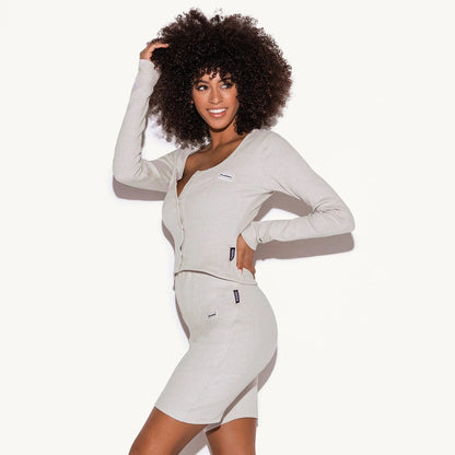 Playboy Women's Lounge Rib LS Top and Short Set