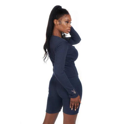 Playboy Women's Lounge Rib LS Top and Short Set
