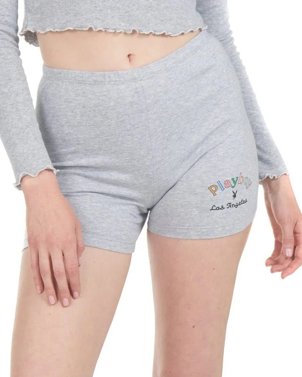 Playboy Women's Rainbow Masthead Bike Shorts - Heather Grey