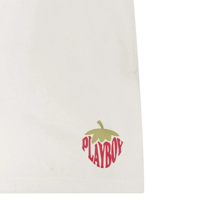 Playboy Women's Strawberry Love Boyfriend Sweatshort - White alyssum